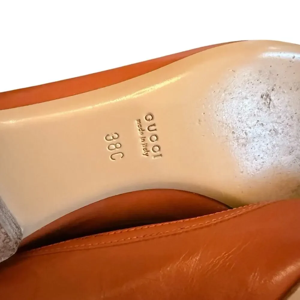Gucci Tangerine Leather Loafers Flats with Gold Horsebit Detail EU 38 US 8